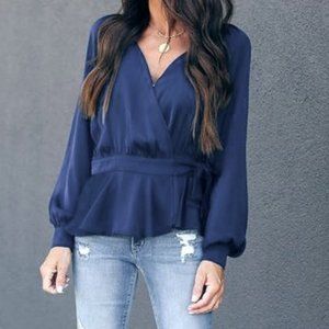 VICI Jayce Satin Wrap Blouse - XS